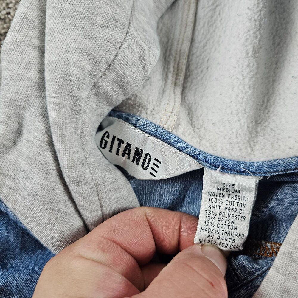 Vintage Gitano Shirt Mens Medium Blue Chambray Buttoned Hooded 80s 90s Western - Picture 4 of 10